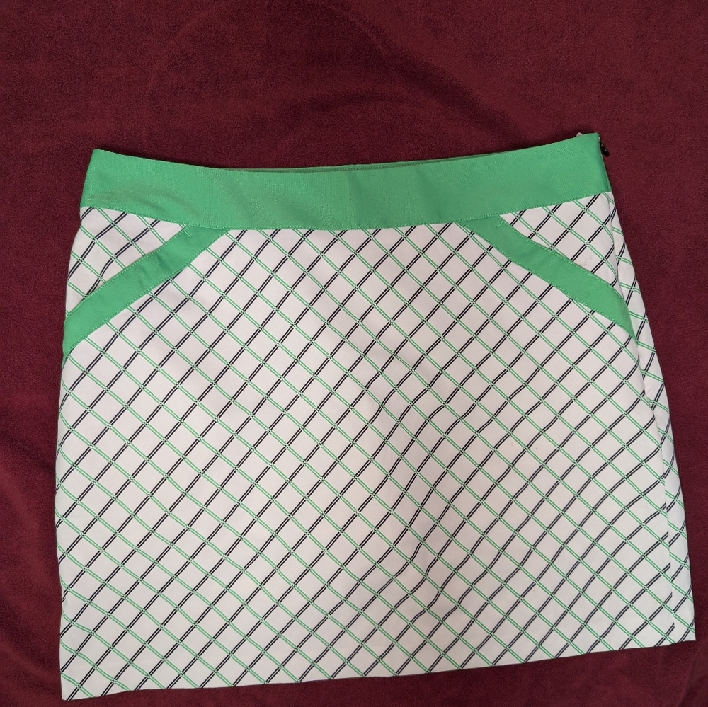 Cutter & Buck Annika Ladies Golf Side Zip Skort Green White Plaid Pattern US 12